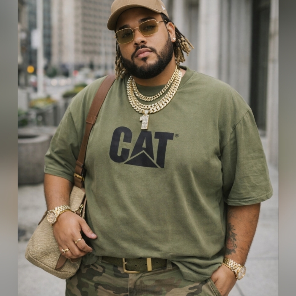 Caterpillar CAT Green Graphic Logo T-Shirt Plus Size 100% Cotton Workwear Street